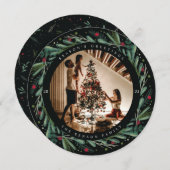 Feestelijke Kranz van Bladeren met Besssen Ronde K Feestdagenkaart (Voorkant / Achterkant)