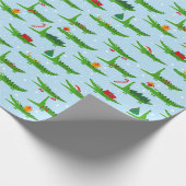Feestelijke krokodillen in kerstkostuums patroon cadeaupapier (Hoek)