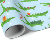 Feestelijke krokodillen in kerstkostuums patroon cadeaupapier (Rol Hoek)