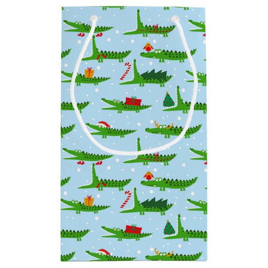 Feestelijke krokodillen in kerstkostuums patroon klein cadeauzakje (Achterkant)