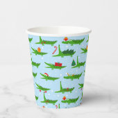 Feestelijke krokodillen in kerstkostuums patroon papieren bekers (Links)