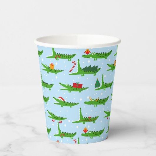 Feestelijke krokodillen in kerstkostuums patroon papieren bekers (Links)