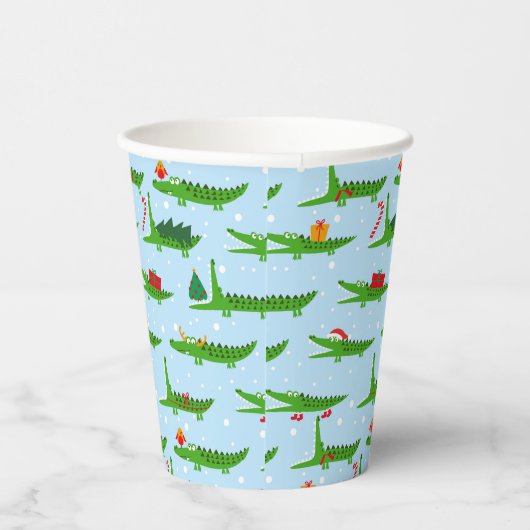 Feestelijke krokodillen in kerstkostuums patroon papieren bekers (Rechts)