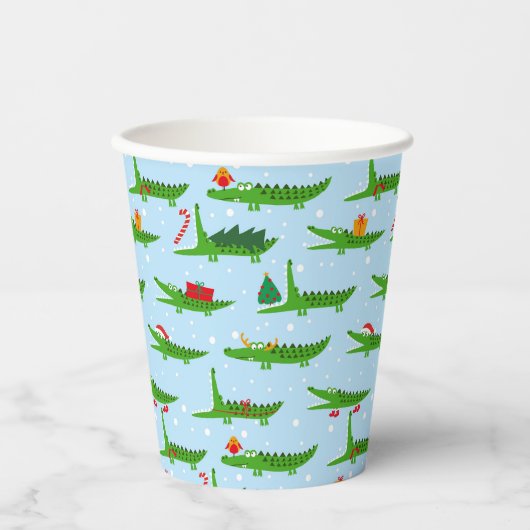 Feestelijke krokodillen in kerstkostuums patroon papieren bekers (Voorkant)