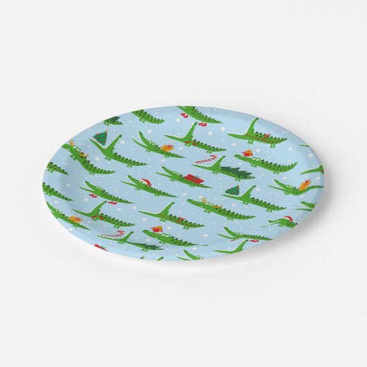 Feestelijke krokodillen in kerstkostuums patroon papieren bordje (Gekanteld)