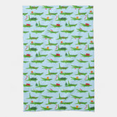 Feestelijke krokodillen in kerstkostuums patroon theedoek (Verticaal)