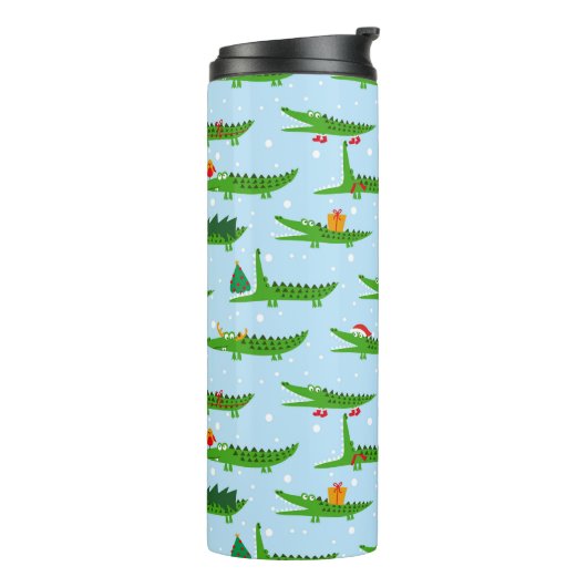 Feestelijke krokodillen in kerstkostuums patroon thermosbeker (Gedraaid links)