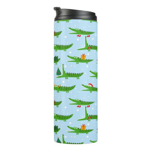 Feestelijke krokodillen in kerstkostuums patroon thermosbeker (Geroteerd rechts)