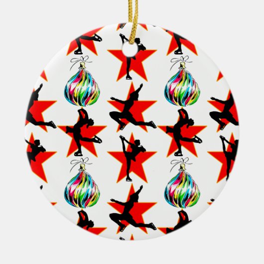 FEESTELIJKE KUNSTSCHAATSEN KERST DESIGN KERAMISCH ORNAMENT (Voorkant)