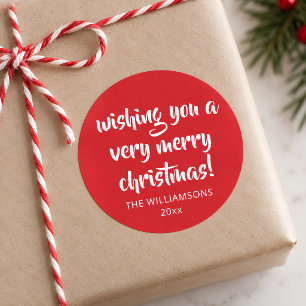 Feestelijke Kursive Kerstnaam in het Vet Rood Schr Ronde Sticker
