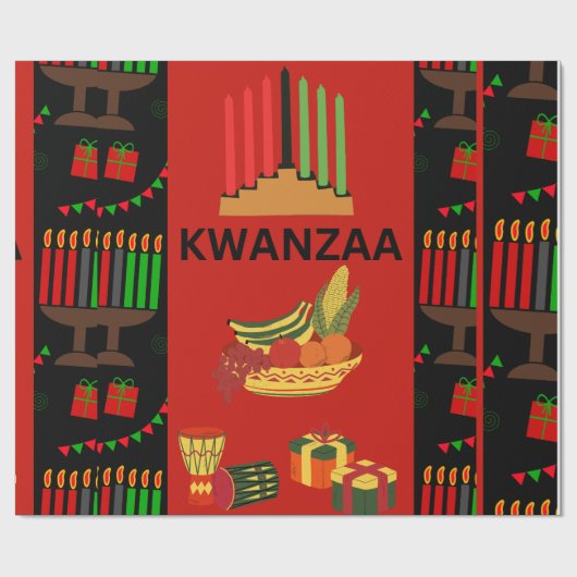 Feestelijke Kwanzaa Design met Kinara, Fruit en Gi Cadeaupapier (Vlak)