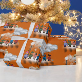 Feestelijke kwintet op verbrand Sinaasappel kerst Cadeaupapier