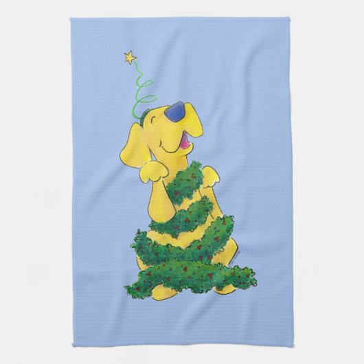 Feestelijke Lab Kerstboom Funny Blue Theedoek (Verticaal)