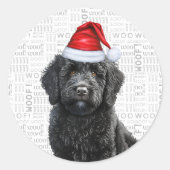 Feestelijke Labradoodle met Woof Word Art Christma Ronde Sticker (Voorkant)