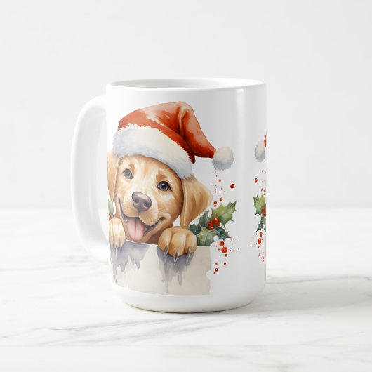 Feestelijke Labrador Retriever Christmas Puppy Dog Koffiemok (Voorkant links)