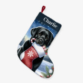 Feestelijke Labrador Retriever Holiday Black Dog Kleine Kerstsok (Voorkant (Hangend))