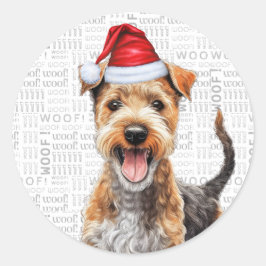 Feestelijke Lakeland Terrier Woof Word Art Christm Ronde Sticker