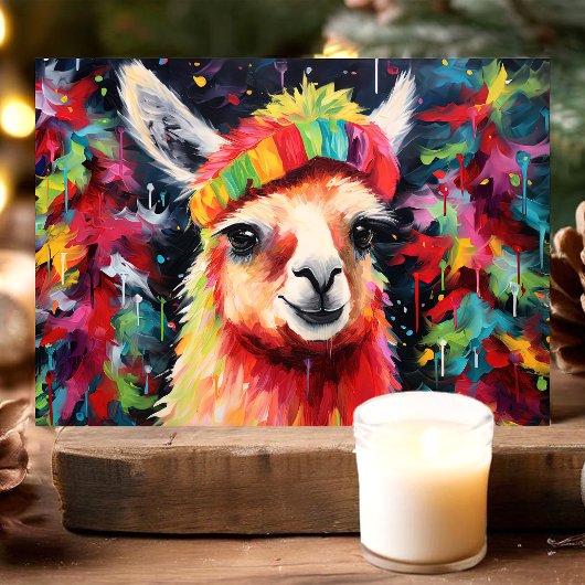 Feestelijke lama kleurrijke kerst feestdagen kaart