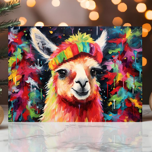 Feestelijke lama kleurrijke kerst feestdagen kaart