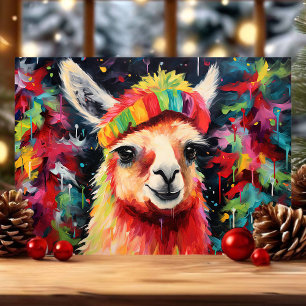 Feestelijke Lama Kleurrijke Kerstmis Feestdagen Kaart