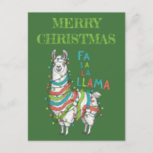 Feestelijke Lama met Kerstverlichting Briefkaart