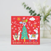 Feestelijke lama's kerstboom plat Wenskaart Kaart (Staand voorkant)