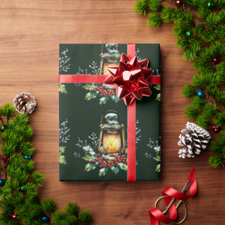 Feestelijke lantaarn genesteld in hulst – Seizoens Cadeaupapier
