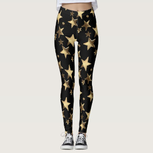 Feestelijke Leggings Zwart Goud Kerststerren