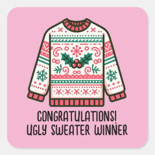 Feestelijke lelijke kersttrui winnaar wedstrijd sp vierkante sticker