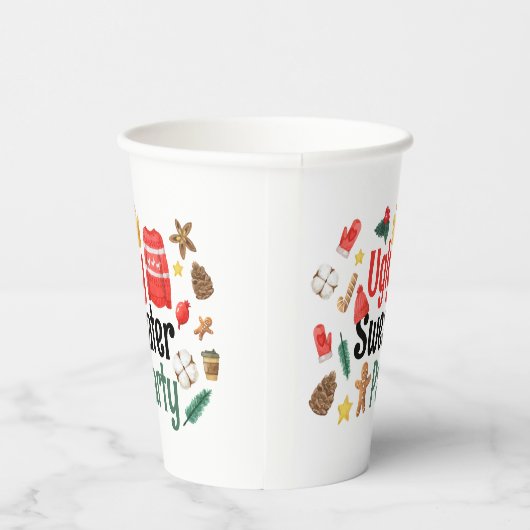 Feestelijke Lelijke Sweater Party Waterverf Papieren Bekers (Rechts)