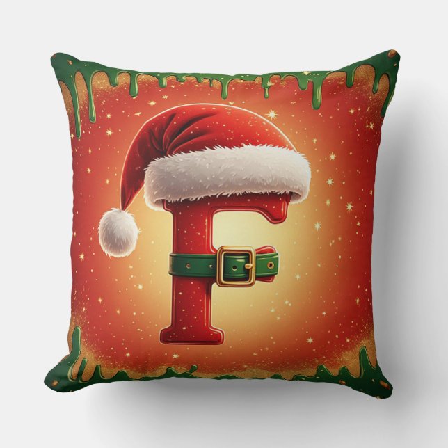 Feestelijke letter F met dennenkrans Kerstmis  Kussen (Voorkant)