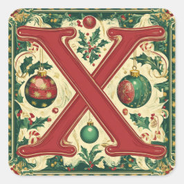 Feestelijke letter X: rood, groen, gouden Kerstmis Vierkante Sticker