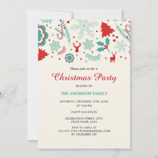 Feestelijke Leuke Groene Rode Kerstfeest Uitnodigi Kaart (Voorkant)