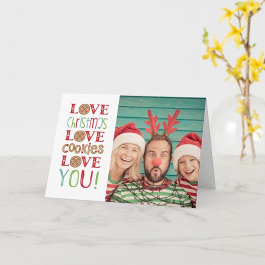 Feestelijke Leuke Schattigee Familie Kerstfoto Kaart (Gele Bloem)