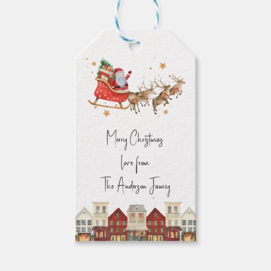 Feestelijke leuke waterverf familie kerst cadeaulabel (Voorkant)