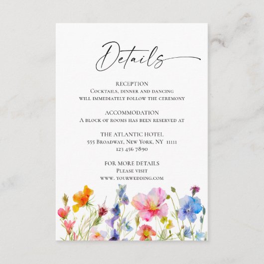 Feestelijke lichte Waterverf Bloemen Details Informatiekaartje (Voorkant)