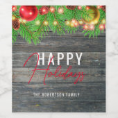 Feestelijke Lichten Baubles Rustieke Vakantie Kers Wijn Etiket (Enkel label)