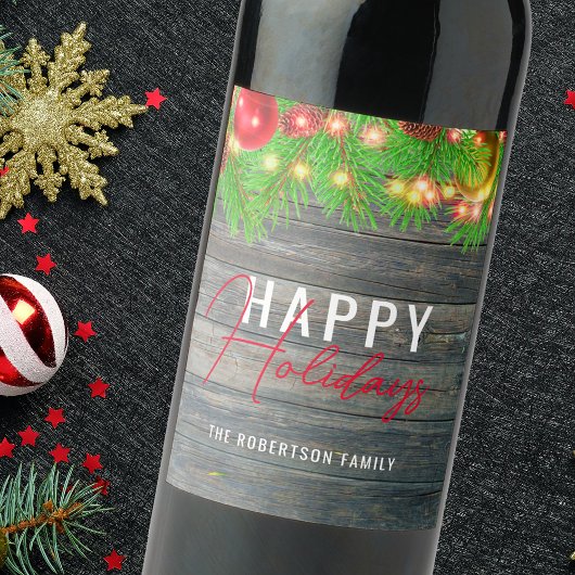 Feestelijke Lichten Baubles Rustieke Vakantie Kers Wijn Etiket