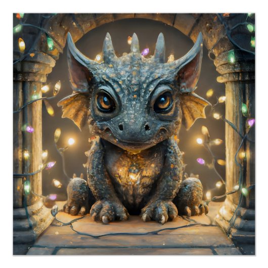 Feestelijke Lichten Chibi Gargoyle Dragon Perfect Poster (Voorkant)
