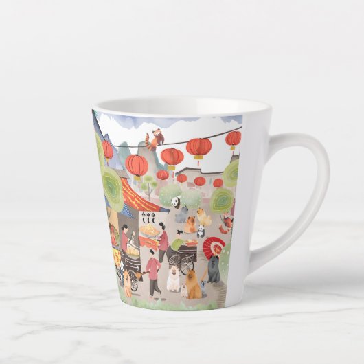 FEESTELIJKE LICHTEN Chow hond panda lantaarn festi Latte Mok (Rechts)