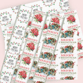 Feestelijke Lichten Rood Poinsettia Bloemenpatroon Inpakpapier Vel