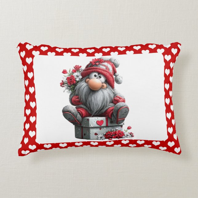 Feestelijke liefdesboodschapper kabouter "Hart en  Accent Kussen (Voorkant)