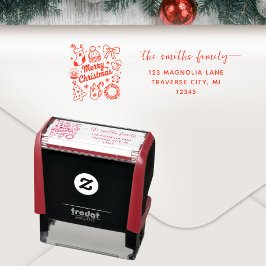 Feestelijke Lijntekening Merry Christmas Retouradr Zelfinktende Stempel