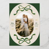 Feestelijke linten & bogen Groen Echt Goud Ovaal F Folie Feestdagenkaart (Voorkant)