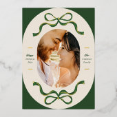 Feestelijke linten & bogen Groen Echt Goud Ovaal F Folie Feestdagenkaart (Voorkant)