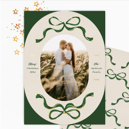 Feestelijke linten & bogen Groen Echt Goud Ovaal F Folie Feestdagenkaart