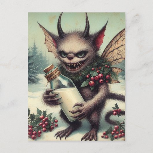 Feestelijke Little Christmas Dark Fantasy Critter Briefkaart (Voorkant)