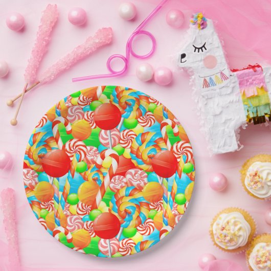 Feestelijke Lollipops Snoep Moderne Kerst Feestdag Papieren Bordje (Feest)