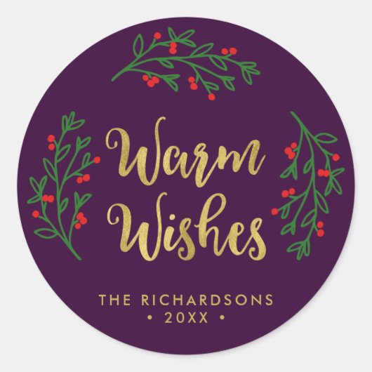 Feestelijke loof warme wensen Paarse vakantie Ronde Sticker (Voorkant)