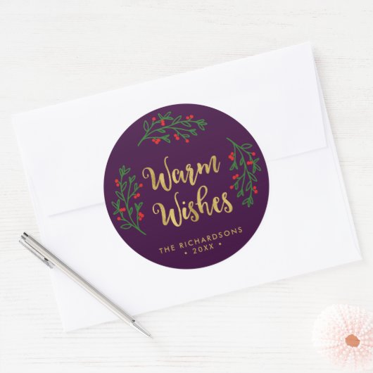 Feestelijke loof warme wensen Paarse vakantie Ronde Sticker (Envelop)